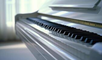 ai généré proche en haut de piano clés dans une la musique studio. sélectif se concentrer. photo