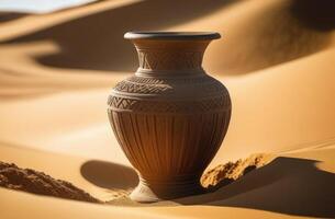 ai généré vieux argile vase, archéologique céramique, ancien vase, archéologique fouilles dans le désert, vestiges de ancien grec ou ancien égyptien culture photo