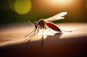 ai généré monde moustique jour, monde paludisme jour, moustique fermer, moustique mordre, infectieux moustique parasite, la leishmaniose, Jaune fièvre, moustique sur Humain peau, ensoleillé journée photo