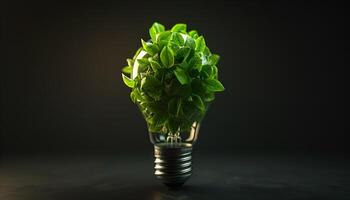 ai généré ampoule plein de vert feuilles photo