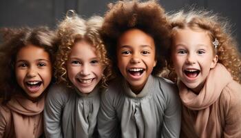 ai généré souriant enfant, bonheur, de bonne humeur filles, mignonne garçons, amusement portrait généré par ai photo