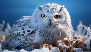 ai généré génial cornu hibou se percher sur bifurquer, regarder avec sagesse généré par ai photo