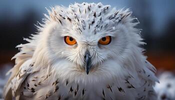 ai généré Aigle hibou, neigeux hibou, génial cornu hibou, regarder à caméra généré par ai photo