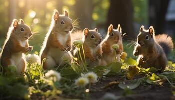 ai généré mignonne petit mammifère séance dans herbe, à la recherche à Jeune animal généré par ai photo