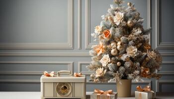 ai généré moderne Accueil intérieur avec une mignon, brillant Noël ornement décoration généré par ai photo