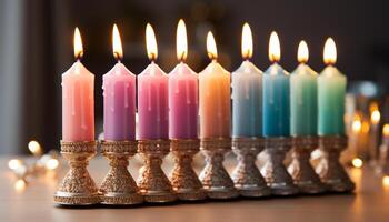 ai généré bougies brûlant, embrasé flamme illumine spiritualité dans religieux fête généré par ai photo