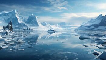 ai généré majestueux Montagne de pointe reflète tranquille beauté dans congelé Arctique généré par ai photo