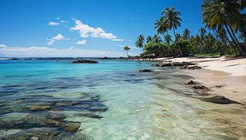 ai généré tropical littoral, turquoise eau, paume des arbres une paradis vacances généré par ai photo