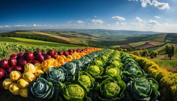 ai généré agriculture beauté frais, biologique des légumes dans une prairie, récolté en plein air généré par ai photo