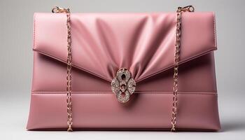 ai généré à la mode rose cuir sac avec or Boucle, élégant et glamour généré par ai photo