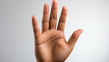 ai généré main signe montrant succès, montrer du doigt, atteindre, communication, inspiration dans signe Langue généré par ai photo