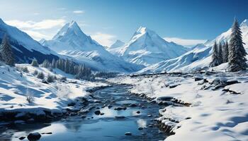 ai généré majestueux Montagne culminer, tranquille scène, congelé eau, panoramique beauté généré par ai photo