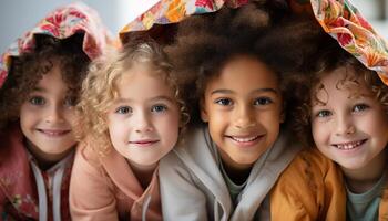 ai généré souriant garçons et filles, de bonne humeur et mignon, enfance bonheur généré par ai photo