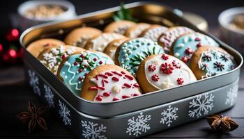 ai généré fait maison pain d'épice biscuits, une hiver fête sur une assiette généré par ai photo