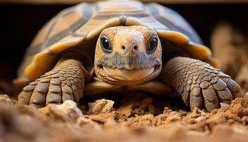 ai généré une mignonne tortue rampant lentement, ses coquille une magnifique modèle généré par ai photo