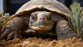 ai généré lent tortue rampant dans nature, en danger espèce dans Afrique généré par ai photo