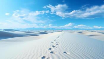 ai généré en marchant sur une éloigné le sable dune, la nature tranquille beauté généré par ai photo