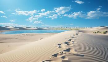 ai généré aride Afrique tranquille le sable dunes ondulation en dessous de le bleu ciel généré par ai photo