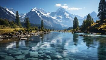 ai généré majestueux Montagne intervalle reflète tranquille beauté dans la nature paysage généré par ai photo