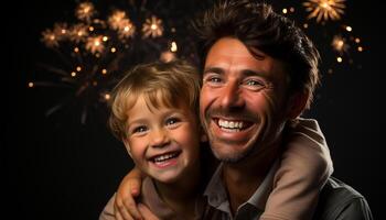 ai généré souriant famille embrasse aimer, joie, et unité pendant hiver fête généré par ai photo