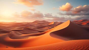 ai généré majestueux le coucher du soleil des peintures aride Afrique avec tranquille rayé le sable généré par ai photo