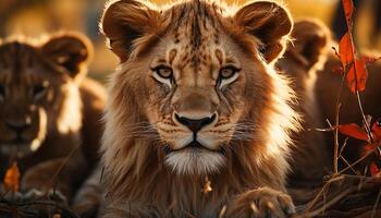 ai généré majestueux lionne en marchant dans le région sauvage, en alerte à la recherche une façon généré par ai photo