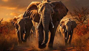 ai généré grand groupe de africain éléphants en marchant dans le africain savane généré par ai photo