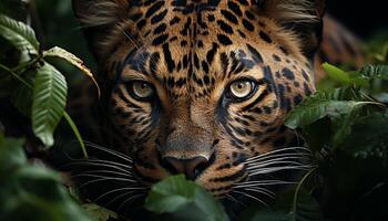 ai généré majestueux tigre cache dans le région sauvage, regarder avec dangereux yeux généré par ai photo