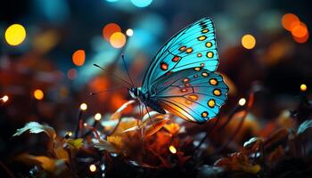 ai généré une vibrant papillon en volant dans nature, illuminé par été beauté généré par ai photo