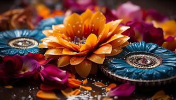 ai généré Indien culture fête spiritualité avec une coloré fleur décoration généré par ai photo