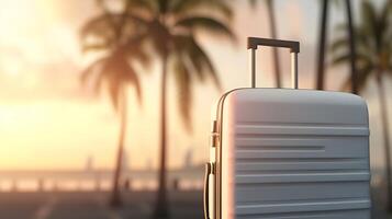 ai généré blanc valise sur plage. génératif ai. photo