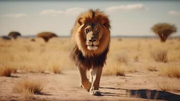 ai généré portrait de une magnifique Lion dans une Naturel environnement. photo