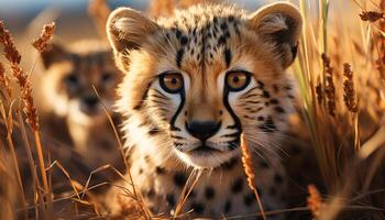 ai généré guépard, le beauté dans nature, à la recherche à caméra, Pointé fourrure généré par ai photo