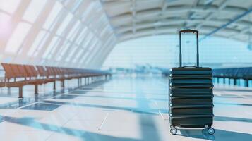 ai généré noir valise dans aéroport Terminal. génératif ai. photo