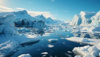 ai généré congelé Arctique paysage, majestueux Montagne de pointe reflète dans glacé l'eau généré par ai photo