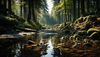 ai généré tranquille scène la nature beauté réfléchi dans écoulement l'eau généré par ai photo