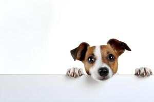 ai généré chien furtivement plus de blanc bord. la toile bannière. photo