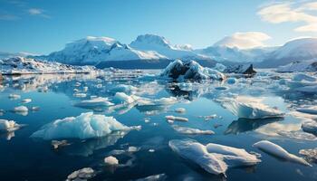 ai généré majestueux Montagne intervalle reflète dans tranquille congelé Arctique des eaux généré par ai photo