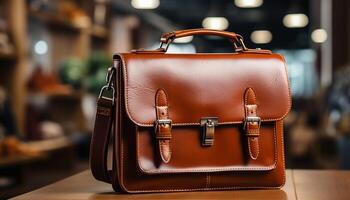 ai généré cuir valise, élégant mallette, moderne sac à dos Voyage dans style généré par ai photo