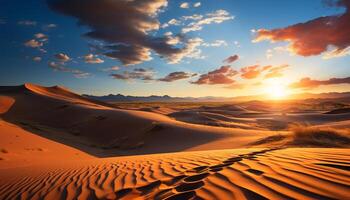 ai généré le coucher du soleil plus de le aride africain paysage, une tranquille, majestueux beauté généré par ai photo