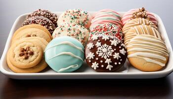 ai généré fait maison Chocolat puce biscuits, une sucré indulgence sur une assiette généré par ai photo