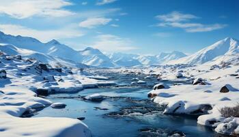 ai généré majestueux Montagne culminer, congelé paysage, tranquille scène, Frais bleu l'eau généré par ai photo