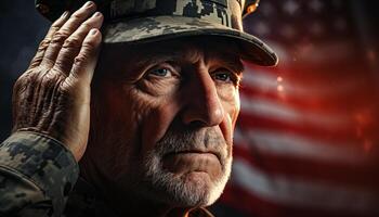 ai généré une patriotique vétéran salut, une symbole de américain héros généré par ai photo