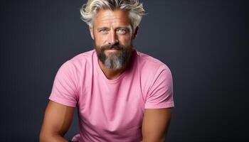 ai généré sur de soi homme avec gris cheveux et barbe à la recherche à caméra généré par ai photo