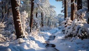 ai généré hiver paysage neige couvert forêt, congelé pin des arbres, tranquille beauté généré par ai photo