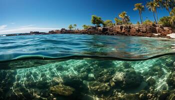 ai généré sous-marin aventure poisson nager dans tranquille, multi coloré paysage marin généré par ai photo