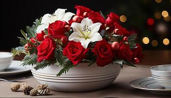 ai généré romantique cadeau vase détient élégant bouquet, célébrer l'amour et la nature généré par ai photo