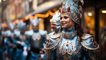 ai généré Jeune femmes dans traditionnel Vêtements dansant à une célèbre Festival généré par ai photo