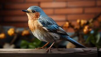 ai généré une petit, mignonne mésange se percher sur une bifurquer, en chantant tranquillement généré par ai photo