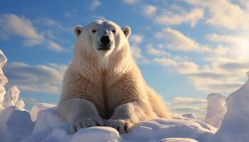 ai généré mignonne Arctique mammifère séance sur glace, à la recherche à caméra généré par ai photo